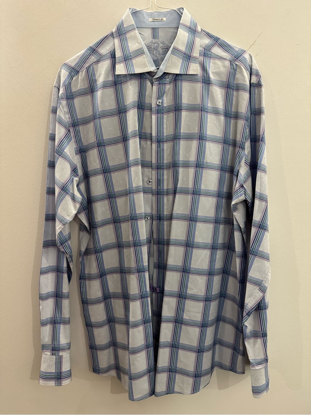 Bugatchi Light Blue Plaid Men's Dress Shirt